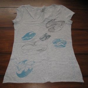 Billabong V Neck T-Shirt Logo Graphic Gray Med B4